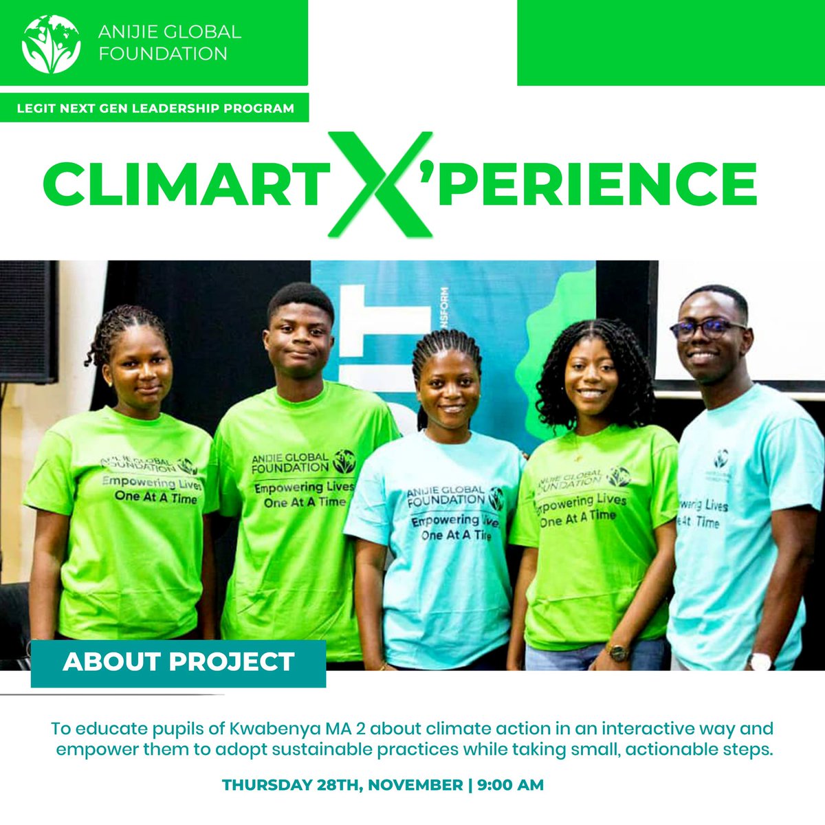 AnijieGlobal's tweet image. November marks #AnijieGlobalFoundation’s #ClimateActionNow Month! As we approach #COP29 and #AYGCC2024!we’re launching a dynamic series of virtual &amp;amp; in-person events to champion  #ClimateAction 

Our #LegitNGL are leading the charge of bringing creativity to #climate action.