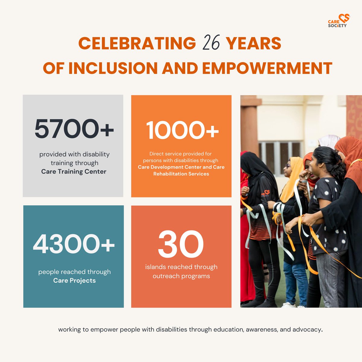Celebrating 26 Years of Empowerment! 

Since 1998, Care Society has been dedicated to creating an inclusive Maldives where everyone has equal opportunities. (1/2)