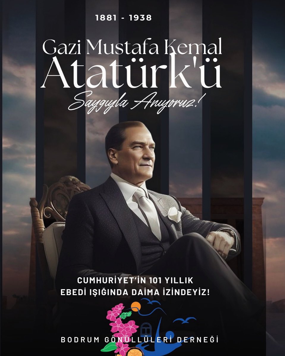 "Ebedi Başkomutanımız Mustafa Kemal Atatürk'ü saygı, minnet ve özlemle anıyoruz."

Bodrum Gönüllüleri Derneği 🇹🇷
#10Kasim #Atatürk #bodrumgönüllüleri