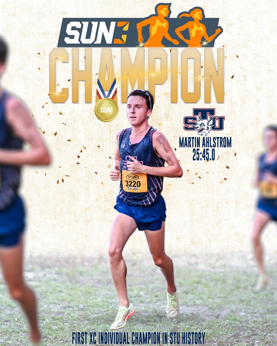 STU_Athletics's tweet photo. This morning @STU_TrackXC made program history with Martin Ahlstrom becoming the first Bobcat to finish first at the @SunConference Championship! https://t.co/BNpt3u1GmE