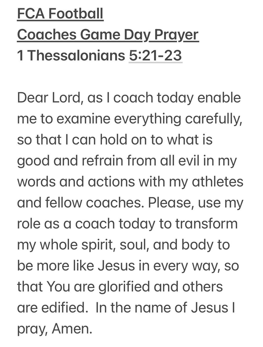 FCA Football Coaches Game Day Prayer for those coaching on this football Saturday.