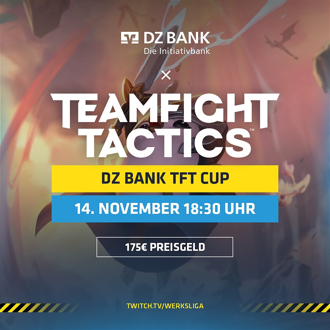 Die Werksliga (@werksliga) on Twitter photo ⚔️ LoL Overload! Diese Woche gibt’s neben dem ARAM Cup am Mittwoch auch am Donnerstag ein TFT-Turnier, unterstützt von der <a href="/dzbank/">DZ BANK AG</a> ! 🎉
Macht mit und gewinnt 💸 oder schaut im Stream bei uns oder <a href="/YouBetterKnowMe/">Steffen Fritzemeier</a> vorbei! 📺
Anmelden könnt ihr euch hier: turnier.diewerksliga.de/tournaments/dz… ⚔️ LoL Overload! Diese Woche gibt’s neben dem ARAM Cup am Mittwoch auch am Donnerstag ein TFT-Turnier, unterstützt von der <a href="/dzbank/">DZ BANK AG</a> ! 🎉
Macht mit und gewinnt 💸 oder schaut im Stream bei uns oder <a href="/YouBetterKnowMe/">Steffen Fritzemeier</a> vorbei! 📺
Anmelden könnt ihr euch hier: turnier.diewerksliga.de/tournaments/dz…