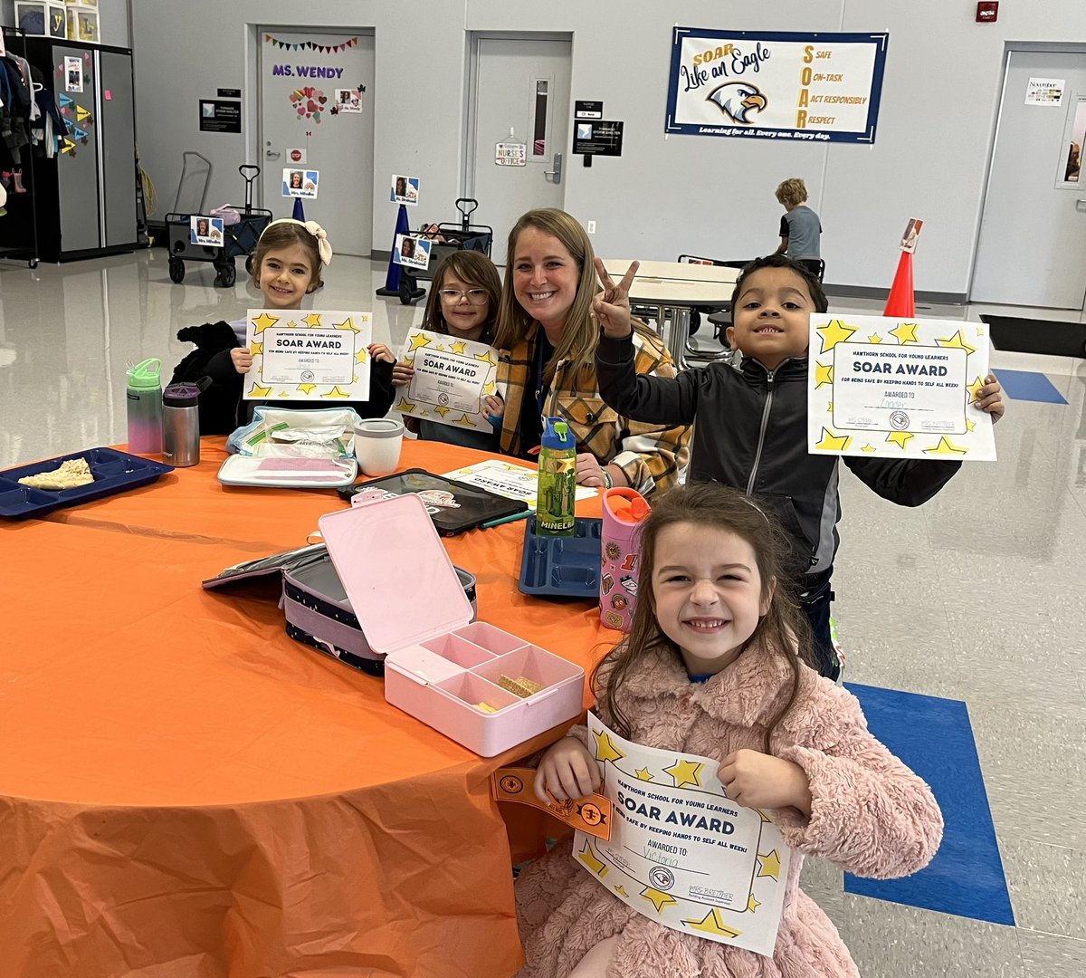 We are so proud of our November orange Eagle buck winners for being on task by listening to their teachers! #BetterTogether <a href="/District_73/">Hawthorn District 73</a>