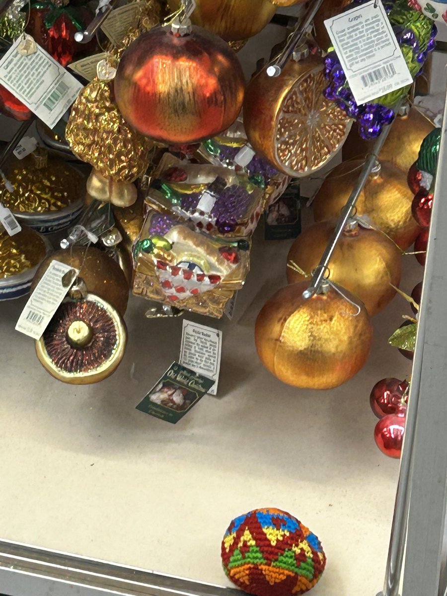 Someone is seeding chaos at #milaegers… strategically leaving a hacky sack next to all the breakable Christmas ornaments!