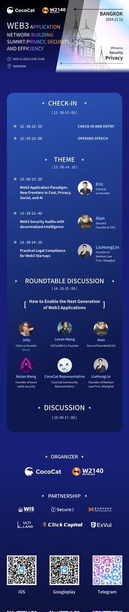 CocoCat_Web3's tweet photo. ๐ CocoCat is hosting the Web3 Application Network Building Summit on November 12, 2024, in Bangkok! Dive into the future of Privacy, Security, and Efficiency in Web3, and explore building a decentralized ecosystem.
๐๏ธ Featuring speakers from #W2140, #WIS, #ClickCapital, #Secure3, and more, with keynotes and a roundtable discussion on the next frontiers in Web3.
๐
Date: Nov 12, 2024
๐ Time: 13:00 - 17:00
๐ Location: Bangkok
Join us to shape the next chapter of Web3 innovation! ๐