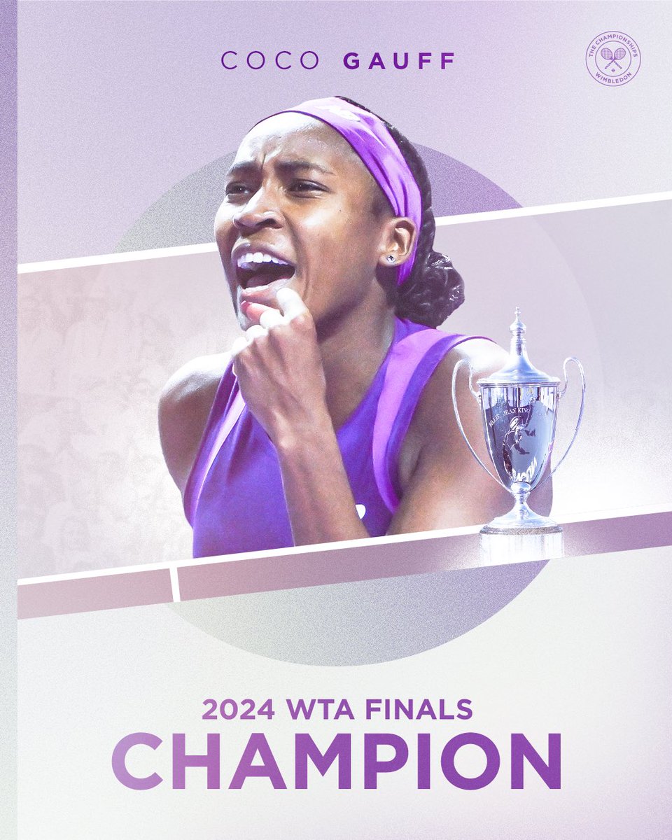 Wimbledon's tweet photo. Ending the season on a high ✨

@CocoGauff is the #WTAFinals champion 🏆 https://t.co/OdfZOZmyxE