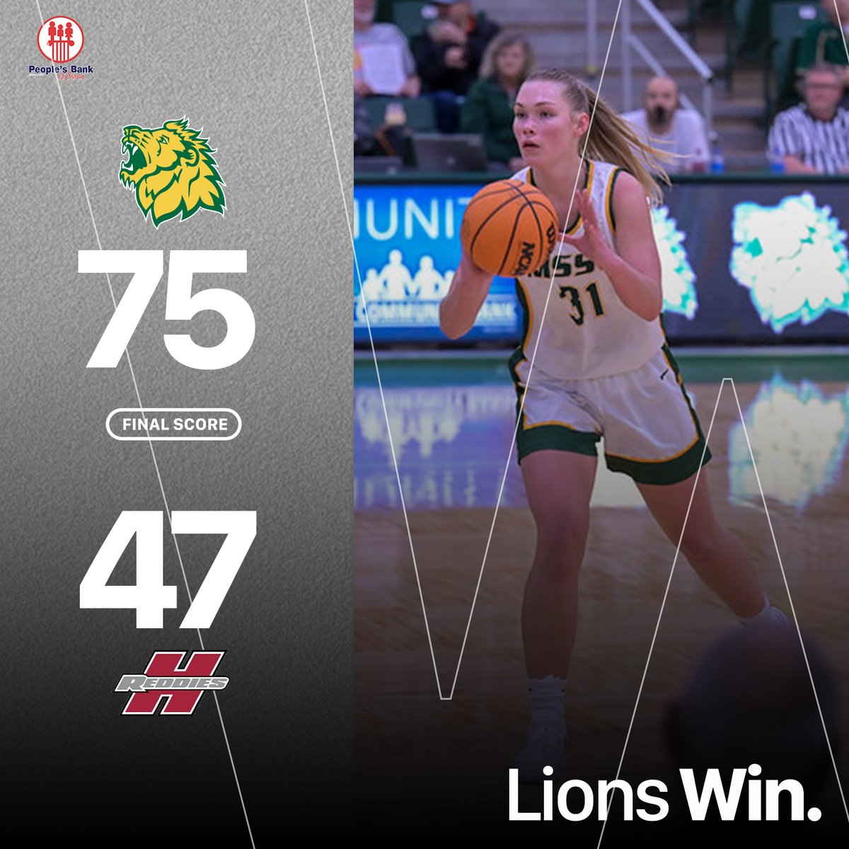 Lions Take Down the Reddies in a Blowout, 75-47 🏀

R. Franklin - 12 pts, 13 reb, 4 blk
K. Hunnicutt - 15 pts, 3 reb, 2 ast
K. Roach - 14 pts, 3 reb, 1 stl