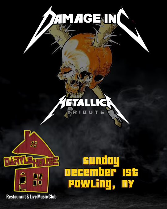 damageincny's tweet photo. December 1 we’ll be playing the legendary @DarylsHouseClub  

Ticket link below 👇🏼

https://t.co/UZzTDqHLwl

#metallica #tributeband #pawling #ny #thrashmetal #damageinc #upstate #killemall #masterofpuppets  #daryls #livemusic https://t.co/OnoIZhoWWM