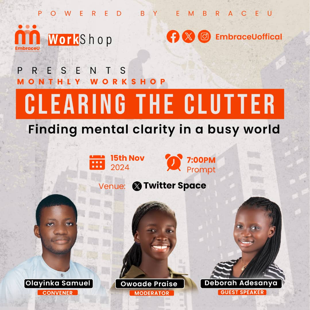 EmbraceUoffical's tweet photo. Are you struggling to achieve your goals due to distractions? Do you feel overwhelmed by the noise around you?

Join us for an insightful conversation on how to cultivate mental clarity in today's fast-paced world!

👇👇 https://t.co/ToXGSXC07A