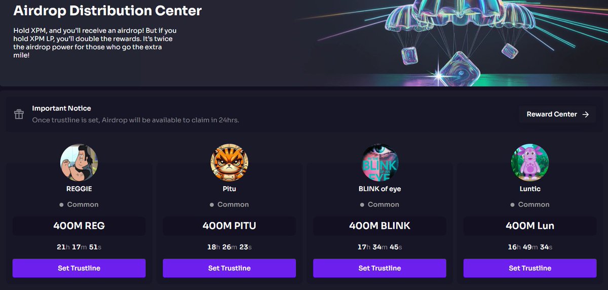 📢 New Meme Airdrops for $XPM Holders! <a href="/xpmarket/">xpmarket®</a> 

Double the Airdrop for $XPM LP holders

Set Trustlines &amp; see airdrop times in the Airdrops tab 
xpmarket.com/memes/airdrops 🔗

Claim Airdrops in the Rewards Tab