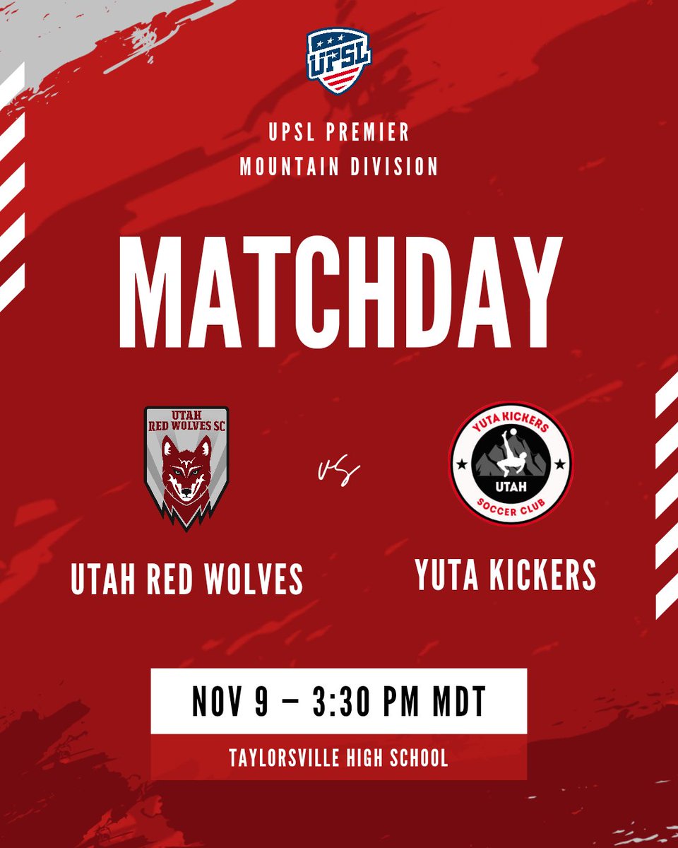 UTRedWolvesSC's tweet image. Red Wolves v Yuta Kickers

Up The Wolves 🐺 ⚽️

#RedWolves #PathToPro #Academy #UPSL #utahredwolves #DaleRedWolves #DefendTheDen #everygamecounts #PackTheDen