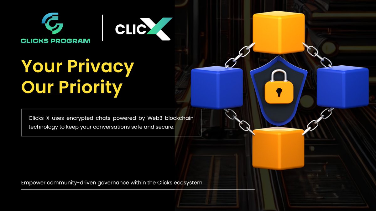 ClicksX_IM's tweet photo. π Your Privacy, Our Priority:
Clicks X uses encrypted chats powered by Web3 blockchain technology to keep your conversations safe and secure.
Step into the future of decentralized communication!
#ClicksX #Blockchain #PrivacyMatters #Clickstoken #Defi #Web3 #BNB #Airdrop #AirdropCrypto #CDAO