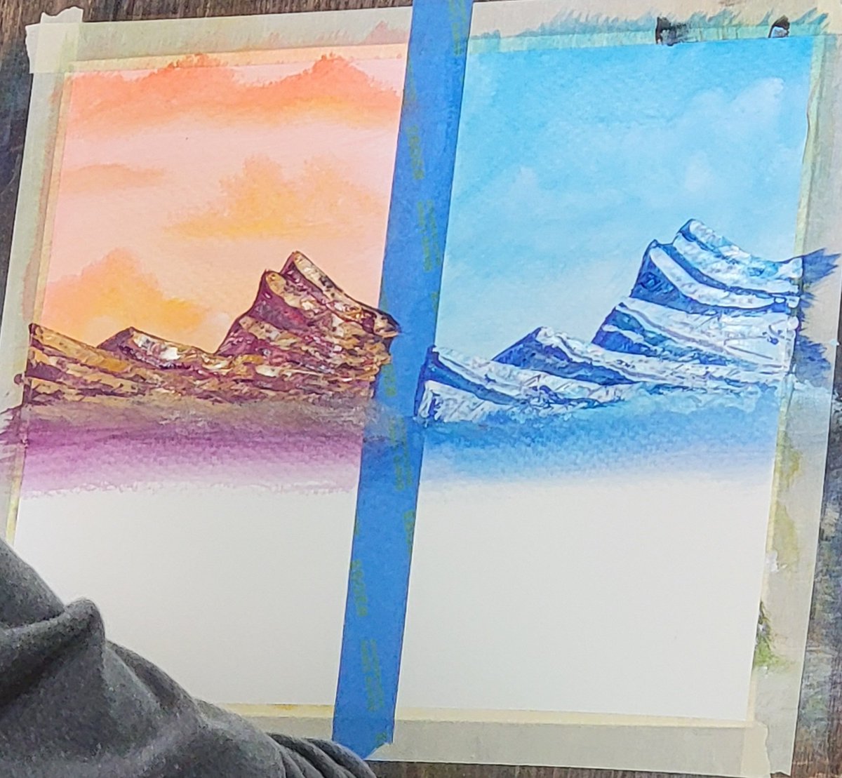 Adam is working on two different mountain landscapes at the same time! Come stop by and say hi! #acrylic #acrylics #acrylicpainting