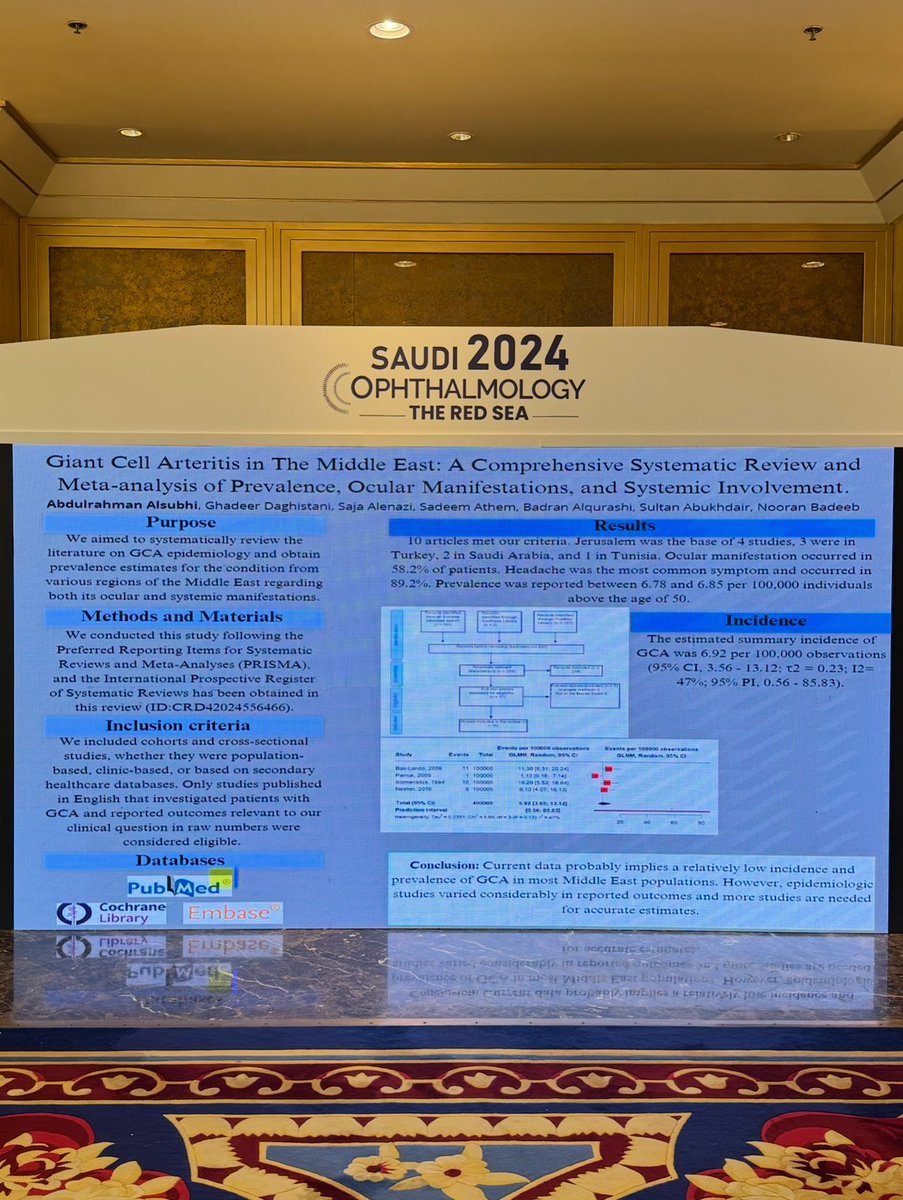 GhadeerDa's tweet photo. I had a great experience attending the Saudi Ophthalmology Conference the past few days. It was a privilege to have two research projects I co-authored presented as posters at this renowned event.

#SO2024 https://t.co/LHxhAM564p