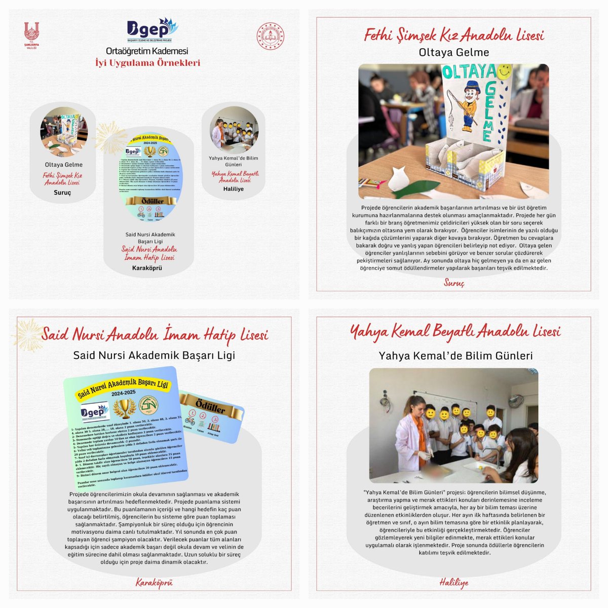 🔴 BİGEP okullarda dinamik eğitim ortamları oluşturuyor,
yenilikçi ve fark oluşturan çalışmaları destekliyor…

🔵 Okullarımızda gerçekleştirilen 
örnek çalışmaları duyurmaya 
devam ediyoruz…

#BİGEP