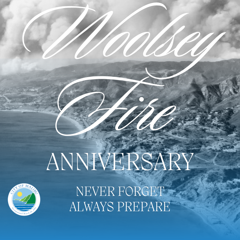 MalibuSafety's tweet photo. City of Malibu marks the 6-yr anniversary of the devastating Woolsey Fire &amp; the City's Annual Day of Preparedness. We honor the community’s resilience, support those who lost homes &amp; belongings &amp; renew our commitment to rebuilding &amp; achieving community-wide wildfire preparedness. https://t.co/IW2l3RFQcH