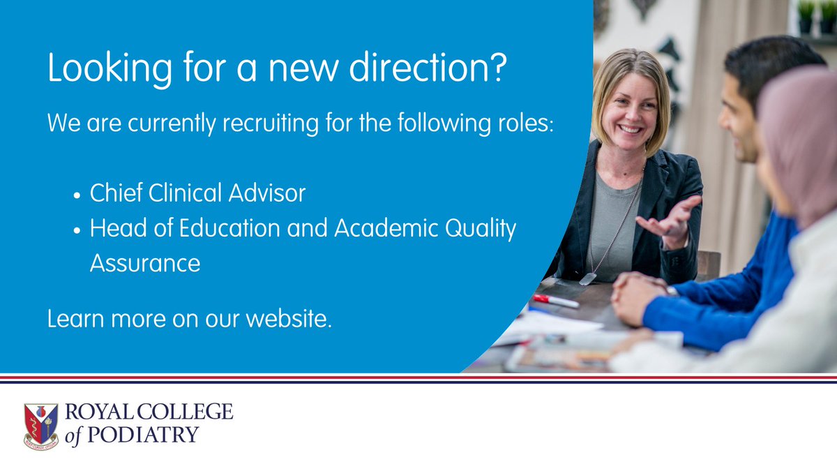 We're recruiting for a Chief Clinical Advisor and a Head of Education and Academic Quality Assurance. Find out more about the roles at rcpod.org.uk/the-college/wo…
Applications close at 5pm on Tuesday 19 November.