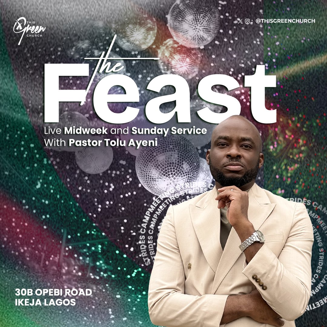 TolulopeAyeni's tweet image. The Feast! 

I will be preaching live from our Lagos church tomorrow @ThisGreenChurch 

God’s word is God’s power to save, deliver, heal and prosper.

Join us. Time is 9am 🇳🇬 8am 🇬🇧 

30b Opebi Rd, Ikeja.