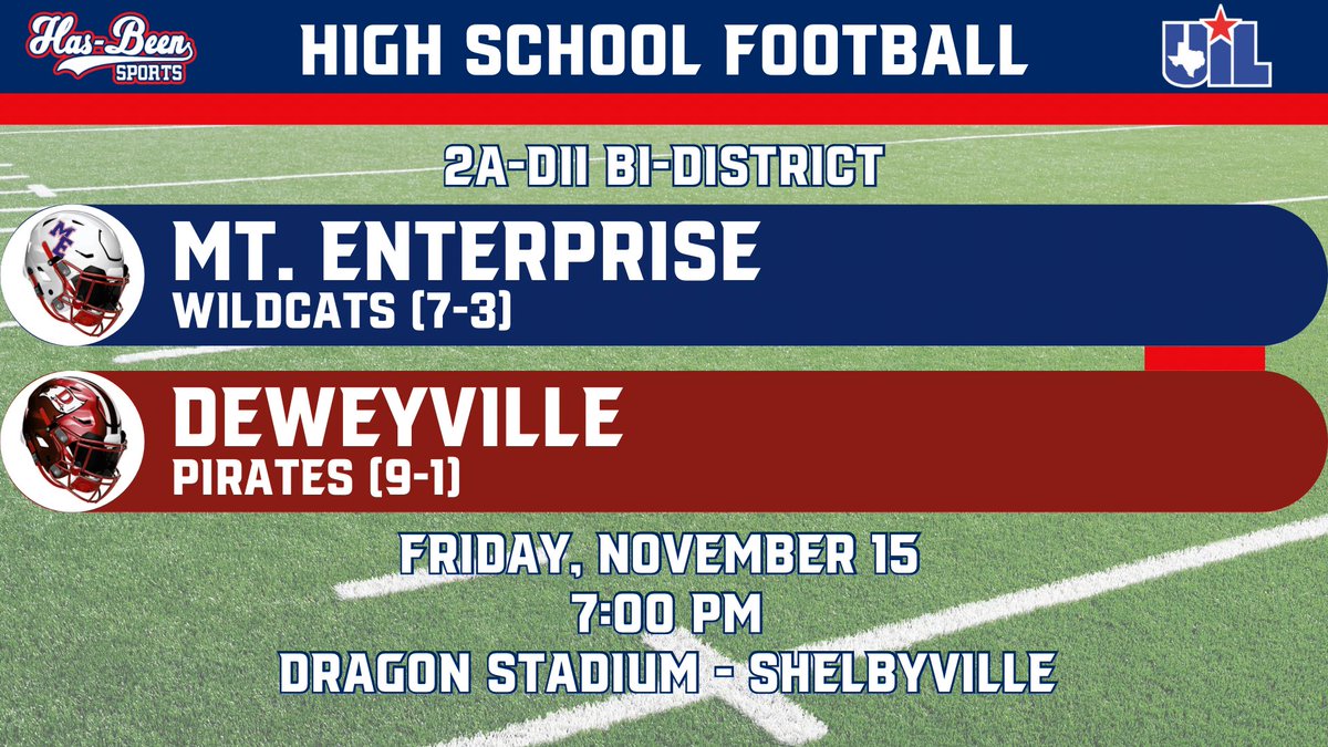 Deweyville will open the 2A-DII playoffs against Mt. Enterprise on Friday at Dragon Stadium in Shelbyville #txhsfb