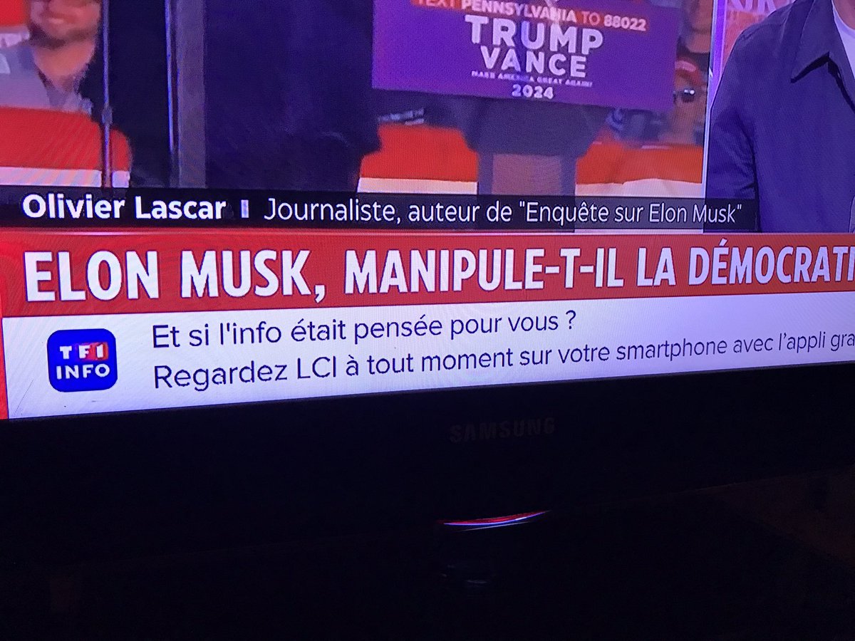 GSismix's tweet photo. Elon Musk manipule-t-il la démocratie ? 
Par dessous la Pub de LCI 😅
L’info pensée pour nous ? 🤔🫣🤭 https://t.co/e5voCDVkfb