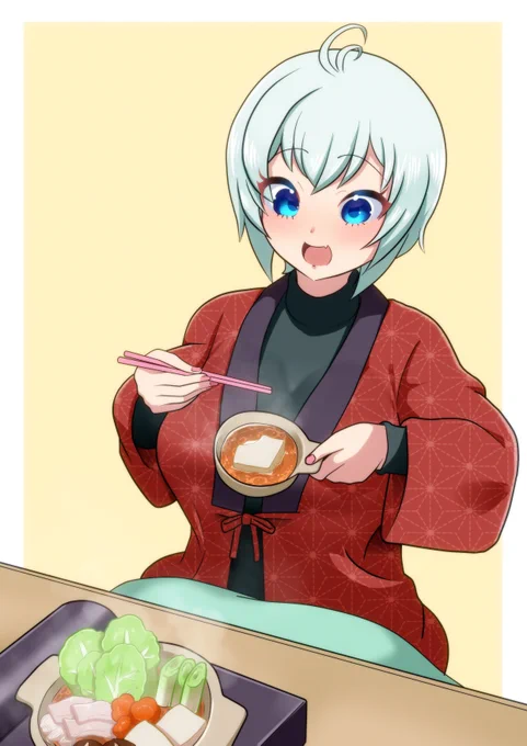お鍋を食べるシロちゃんあったかくして過ごしてね#SiroArt#電脳少女シロ 