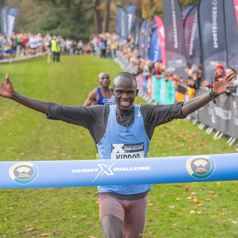 WorldAthletics's tweet photo. Uganda rules in Cardiff 💪

🇺🇬's Keneth Kiprop successfully defends his title at the Cardiff Cross Challenge, while compatriot Charity Cherop holds off a late challenge from 🇰🇪’s Sheila Jebet to take the win.  

#CrossCountryTourGold