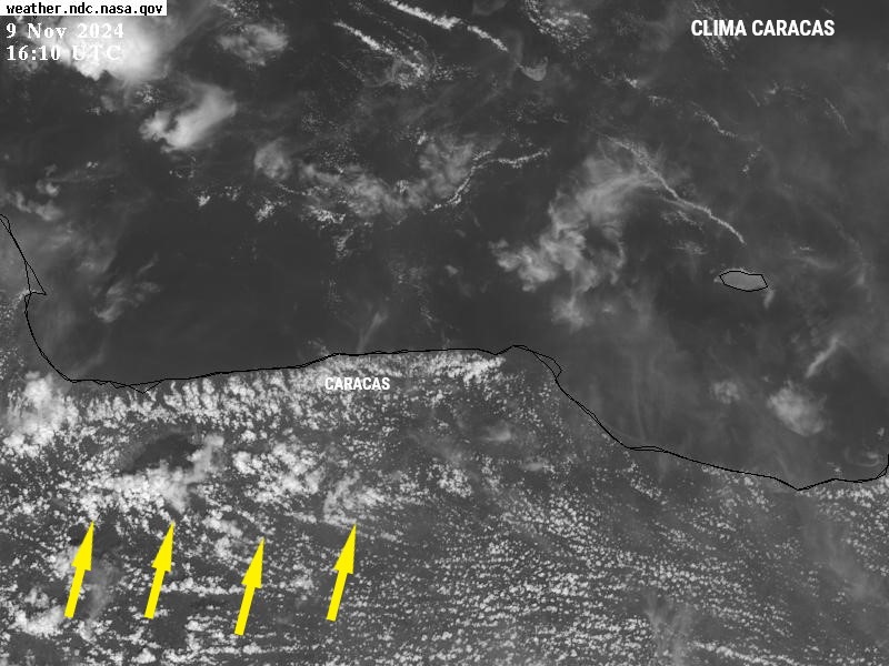 #09Nov | 12:25 HLV - 
🚨ATENCIÓN REGIÓN CENTRO NORTE🚨
(Carabobo, Aragua, Miranda, Dtto Capital, La Guaira).
Con el avance de nubosidad y humedad proveniente desde los Llanos Occidentales, podría estar activando núcleos nubosos con lluvias sobre el sur en horas de la tarde/noche.