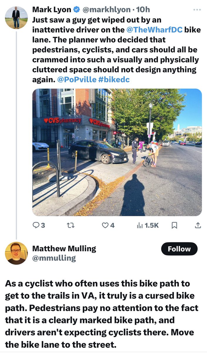 AdamSchaffer15's tweet photo. Two questions for you today:
1️⃣ Why are city planners, consultants, and #GetToKnowYourDOT staffers so bad at designing the infrastructure that they insist must be forced down our throats?
2️⃣ Why are cyclists so rarely happy with the things they lobbied for?
#FightBikeLanes 🚳 https://t.co/qnHUC8GTpt