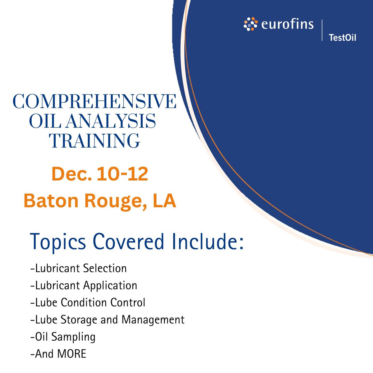 TESTOILAnalysis's tweet image. Sharpen your oil analysis skills at our Comprehensive Oil Analysis Training, scheduled for December 10-12 in Baton Rouge, LA! Learn more and register here: buff.ly/4gBct92 #AdvancedOilAnalysis #Training #PredictiveMaintenance #PreventiveMaintenance #Reliability