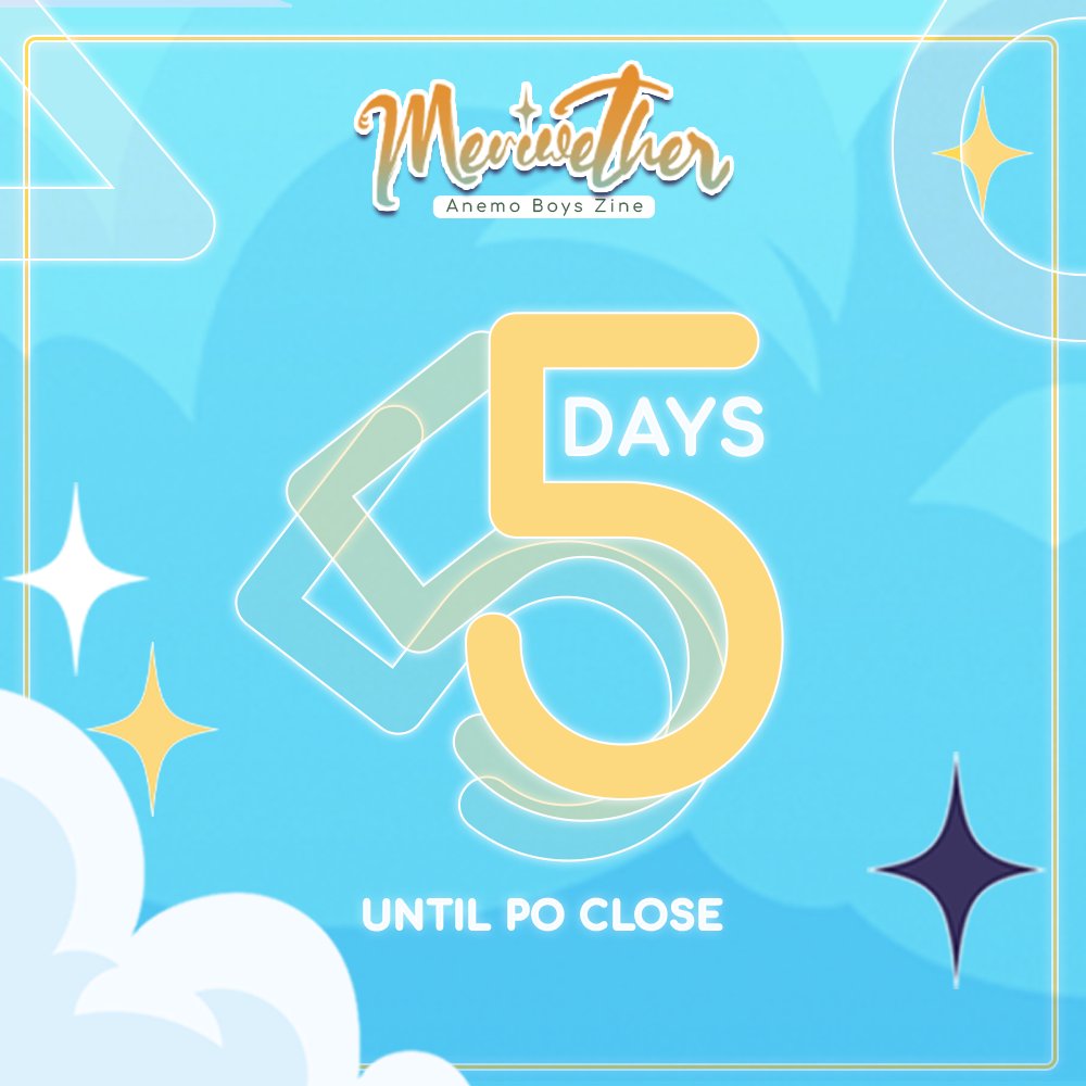 ☁️ 5 Days Left!🍃

The Preorders for Meriwether: Anemo Boys Zine will close in 5 days! What are you waiting for? 👀

🛍️Shop zine bundles here!
meriwether.bigcartel.com

#GenshinImpact #原神