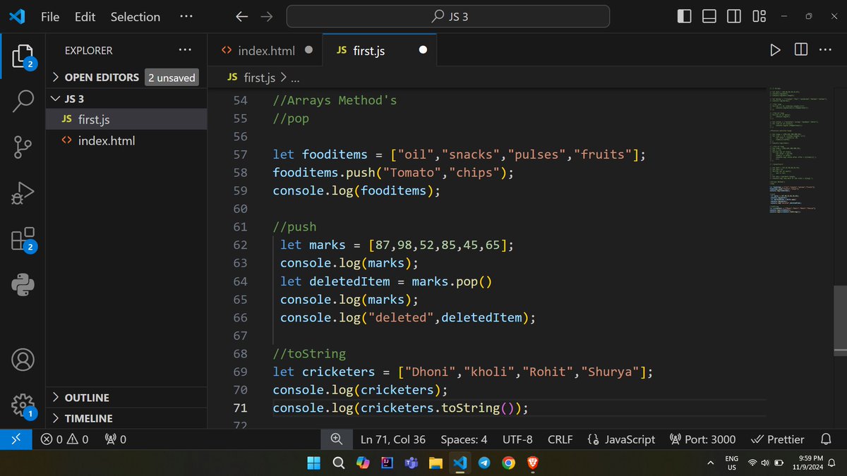 omtweet_'s tweet photo. #Day_37 of learning Web Development from Shradha Khapra and Apna College
Topics learned - Methods Of Arrays in Java Script.
#100daysofcode https://t.co/b9WlGYmlQF