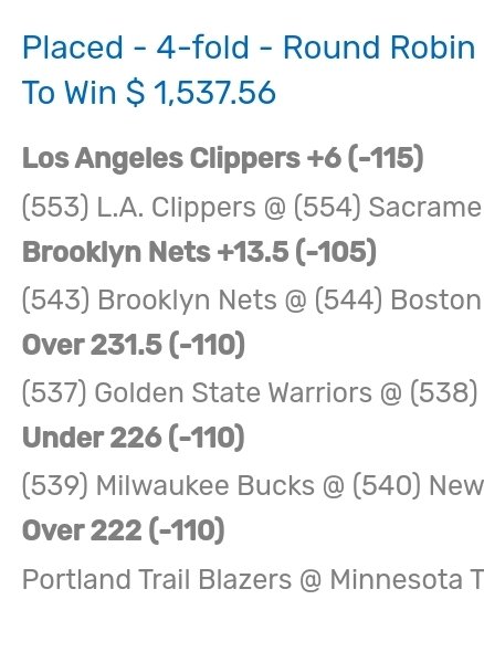 FunnyPennyStock's tweet image. Won 5pick round robin $125 risk, $1.5k reward

#nba #nov8