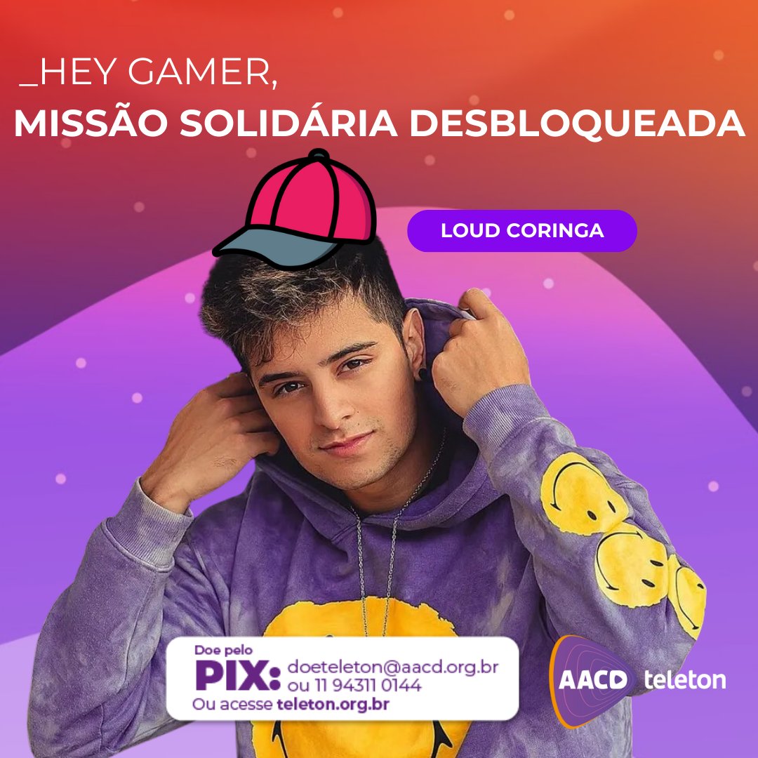 TeletonOficial's tweet photo. A meta de R$ 35 milhões é o jogo que precisamos vencer juntos. Faça como o LOUD Coringa e participe dessa missão do bem! PIX: doeteleton@aacd.org.br ou (11) 94311-0144 #TeletonSolidariedade #TeletonGratidão #DoeTeleton https://t.co/TIug49LFZ0