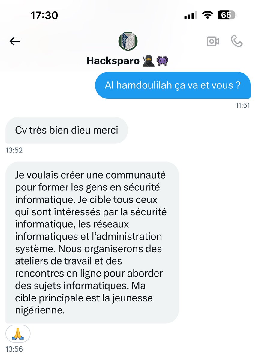 SZinguer's tweet photo. Bonjour à toutes et à tous, notre compatriote @hack_sparo qui évolue dans le domaine de la cyber sécurité a décidé de créer une communauté pour former toutes celles et ceux qui sont intéressés (es) par :

- la sécurité informatique ;

- les réseaux informatiques ;

- l’administration système.

C’est une excellente opportunité pour les jeunes du Niger 🇳🇪 qui sont intéressés par l’informatique car il y aura des ateliers de travail et des rencontres en ligne.

Je tiens à préciser qu’il fait cela gratuitement donc N’hésitez pas à vous abonner à @SahelSecnet et à @hack_sparo pour être informer des programmes à venir.

Je le remercie personnellement pour son initiative et il nous faut des initiatives de ce genre pour contribuer à l’émergence de notre pays et j’espère que beaucoup de jeunes Nigériens vont en profiter.