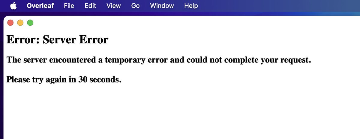 AppleBytesPhD's tweet image. The popular TeX editor @overleaf seems to be currently facing issues for many users #overleaf