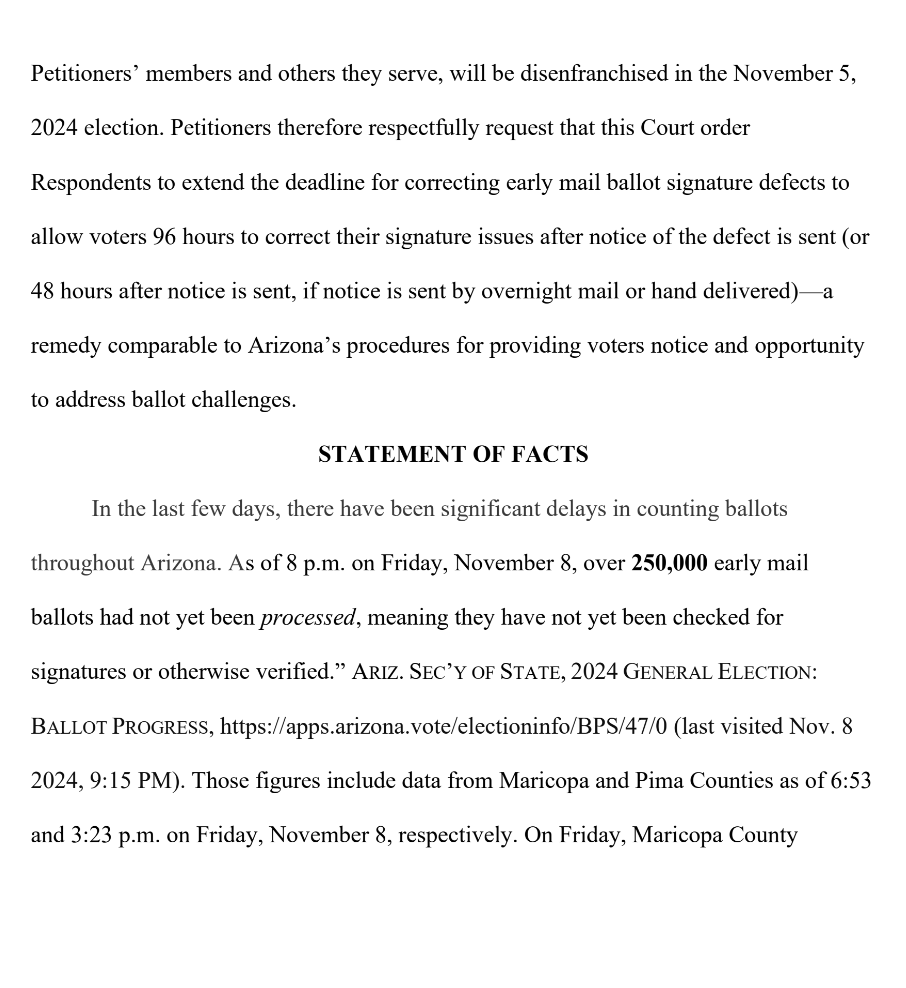JenAFifield's tweet photo. BREAKING: ALCU and Campaign Legal Center just petitioned the Arizona Supreme Court asking to extend the deadline for voters to respond to problems with their mail ballot signatures, because of delays counting ballots & notifying voters.
UPDATE, with link: https://t.co/qLYpE8kcWe https://t.co/rKKrZkUduv