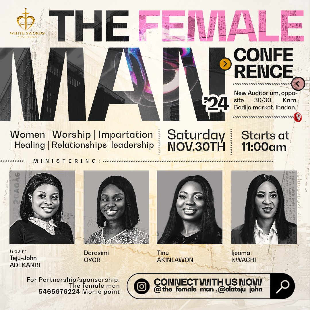 designbyanii's tweet photo. CHURCH FLYER DESIGN 💻🖱️💫⚡🕊️
THE FEMALE MAN CONFERENCE
.
I had to approach this unconventionally an I am happy it cam out that way
.
#womenconference #creatives #visualcommunication #eflyerdesign #photoshopcs6 #designbyanii https://t.co/rDdosHuPRd
