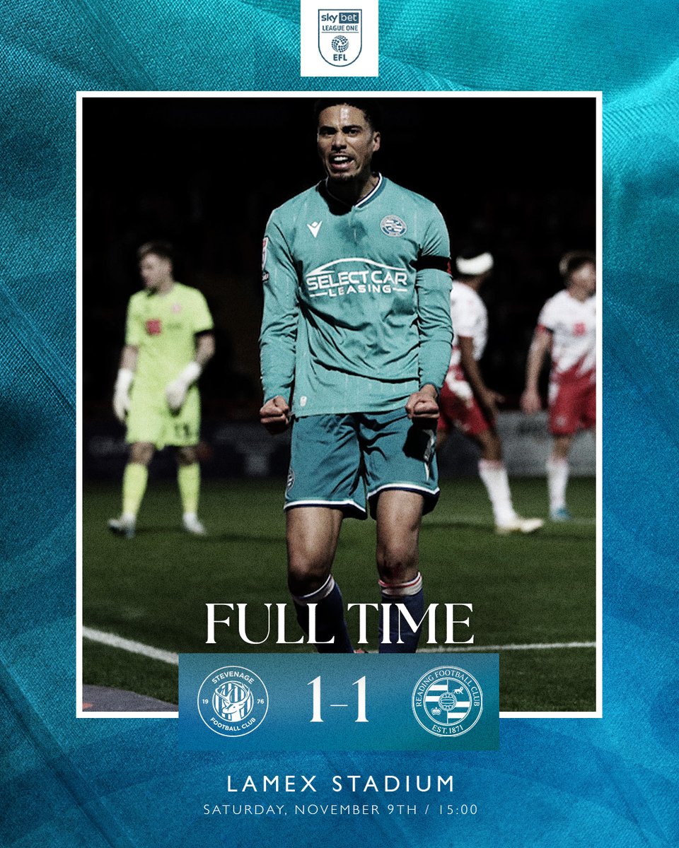 ReadingFC's tweet photo. 𝐅𝐔𝐋𝐋 𝐓𝐈𝐌𝐄 | Stevenage 1-1 Reading

A point on the road after a late Knibbs’ leveller.

#STEREA | #ReadingFC https://t.co/YChflVo4lF