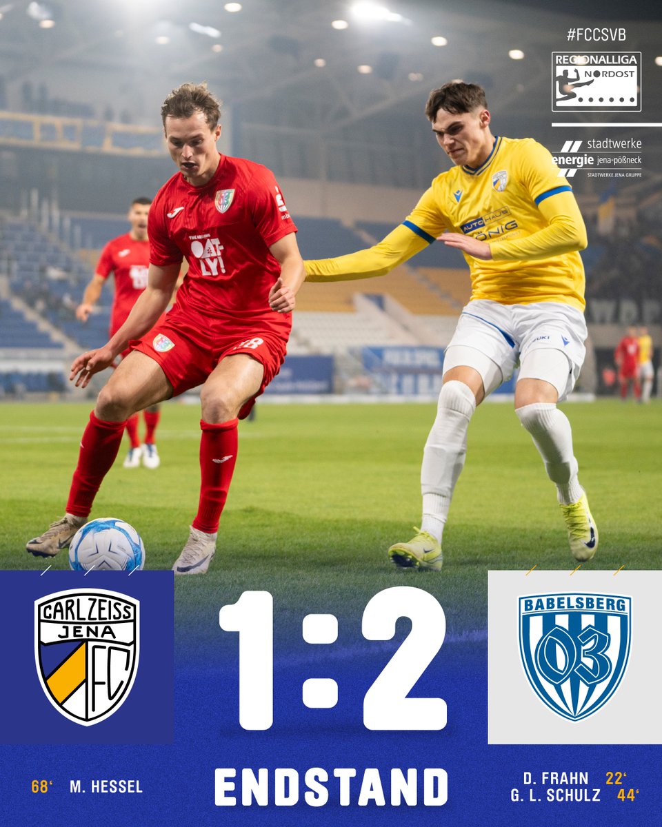 fccarlzeissjena's tweet photo. ๐๐๐๐๐๐๐๐
Abpfiff. Wir unterliegen den Babelsbergern mit 1:2.
Weiter geht es fรผr unsere Zeiss-Elf nรคchste Woche am 16.11. um 13 Uhr im Thรผringenpokal auswรคrts gegen Einheit Rudolstadt.
#FCC #MehrAlsFussball #fccarlzeissjena #FCCSVB #regionalliga #regionalliganordost https://t.co/4R5NUv3n0l
