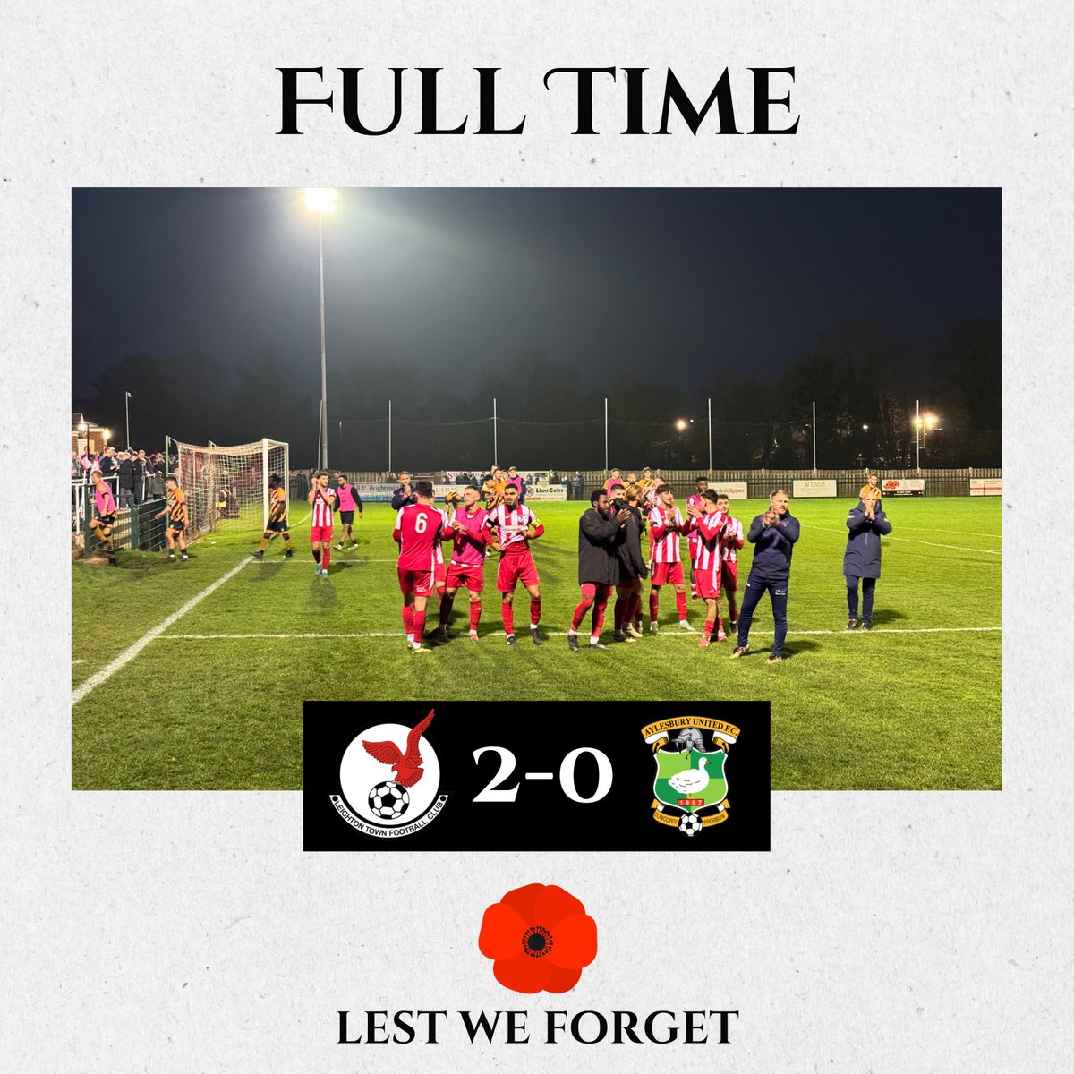 90+8’ FULL TIME 

A. FANTASTIC. PERFORMANCE. 🔥

Huge 3 points for our new managment team 🫡

The game has been overshadowed by the incident with the Aylesbury keeper. 

It’s something that we hate to see in the game and something that Leighton Town do not support under any