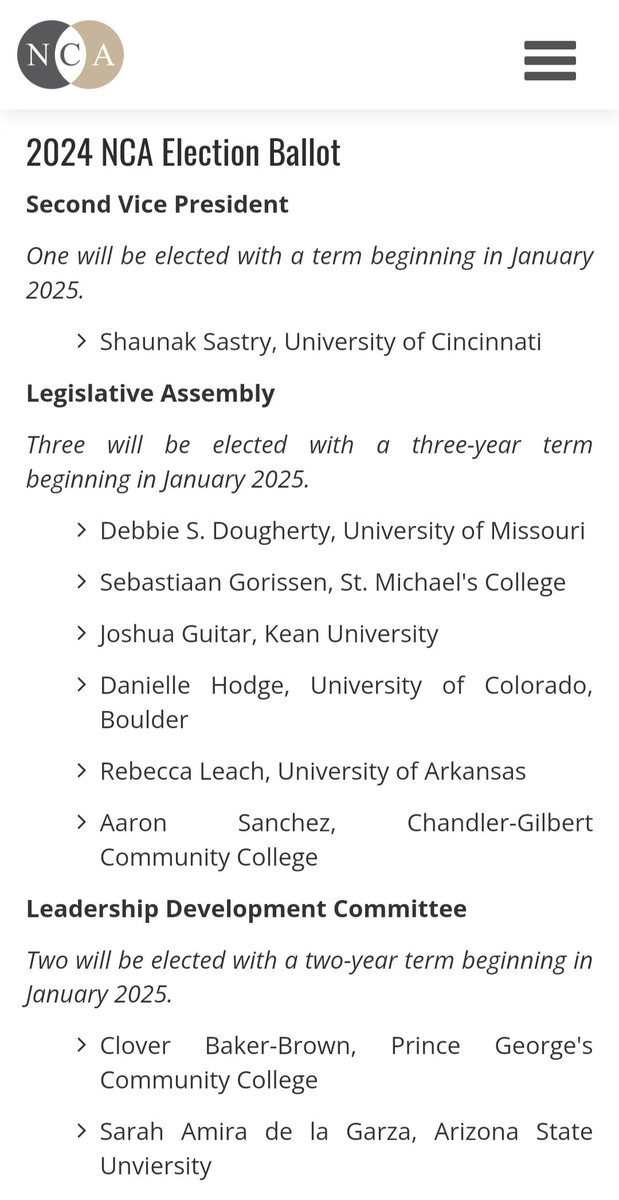Hey NCA folx! I am on the ballot for Legislative Assembly this year. Voting begins December 3 and continues through the end of the calendar year. Message me or find me at the conference if you're up for any questions or conversations.