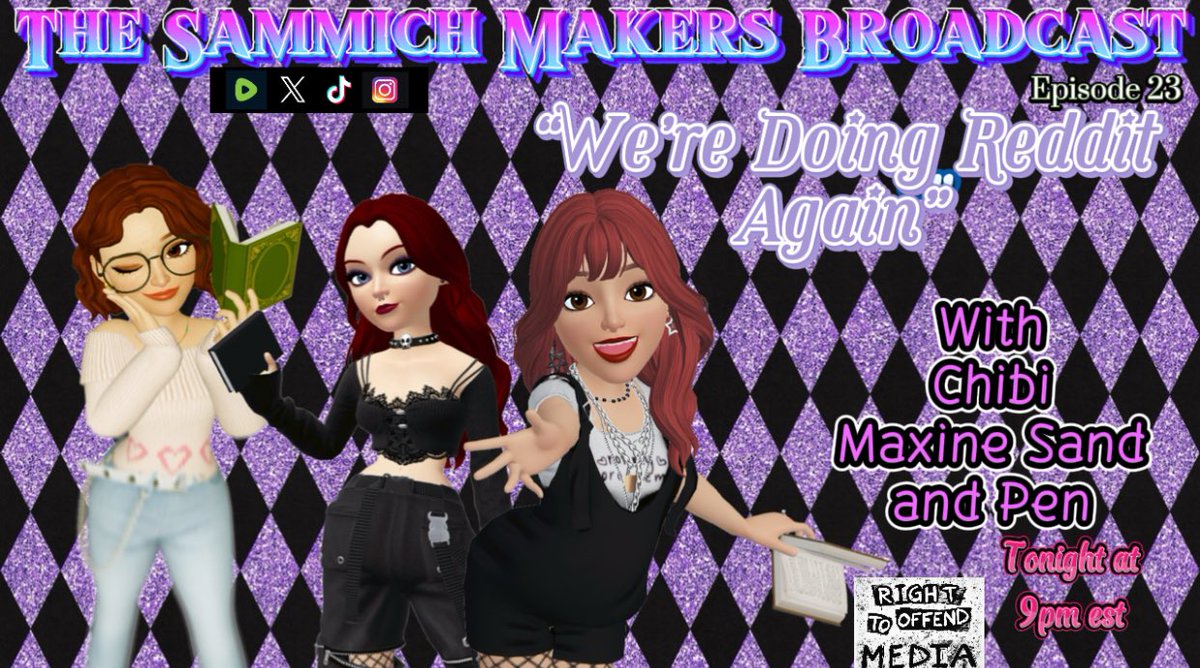 We’re Reddit again! Get it? Join Chibi, Maxine and Pen tonight at 9pm est for more Reddit stories! Link in bio! <a href="/ChibiRhiRhi/">Rhi</a> <a href="/BlameMaxSand/">Max Sand</a> s