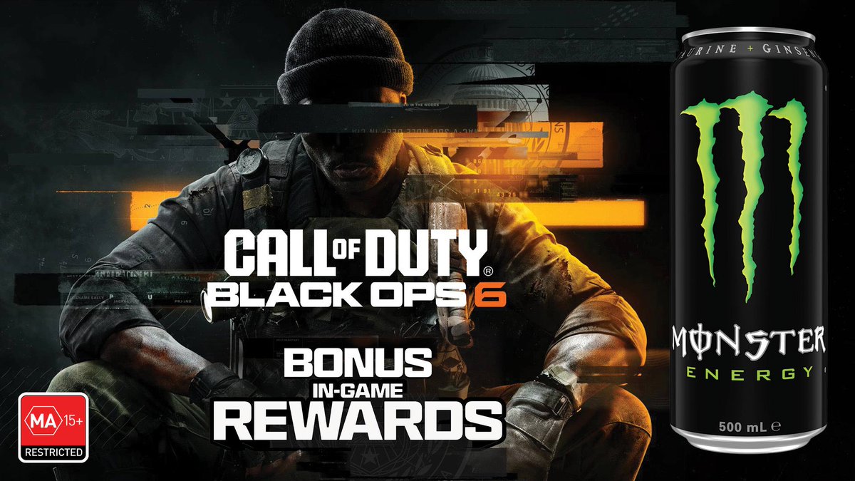 Black Ops 6 is finally here!!! 

Buy Monster to get in-game rewards like weapon vinyls and blueprints, operator skins, and 2XP codes. 

Get all the deets here: monsterenergycod.com.au