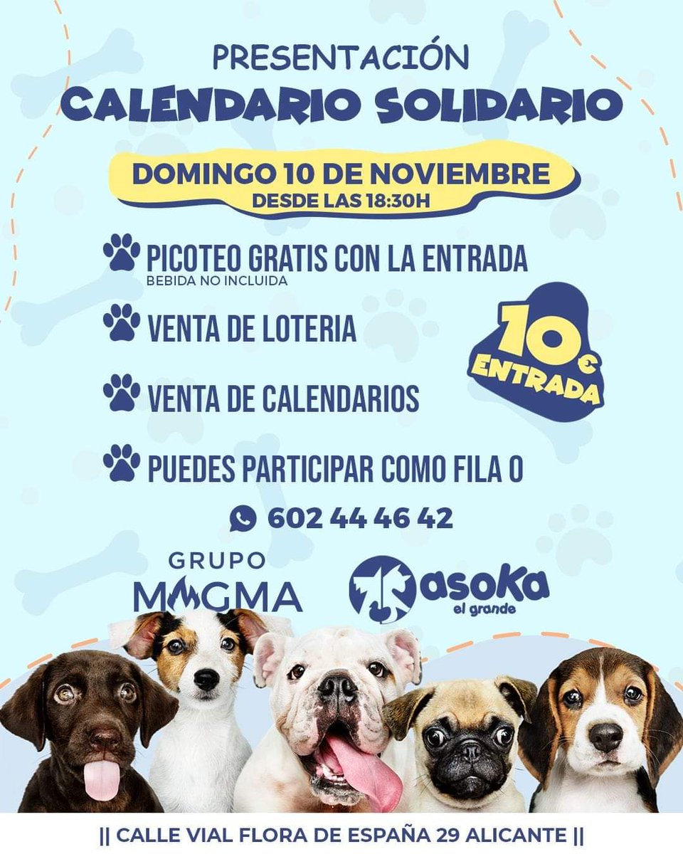 Mañana nos vemos en MAGMA (Calle Vial Flora de España, 29) desde las 18:30 para la presentación de nuestro calendario solidario

Habrá música, picoteo, bebida, manualidades, lotería, calendarios... 

Lo recaudado irá íntegro para el cuidado de los Asoketes

¡OS ESPERAMOS! 🐱🐶