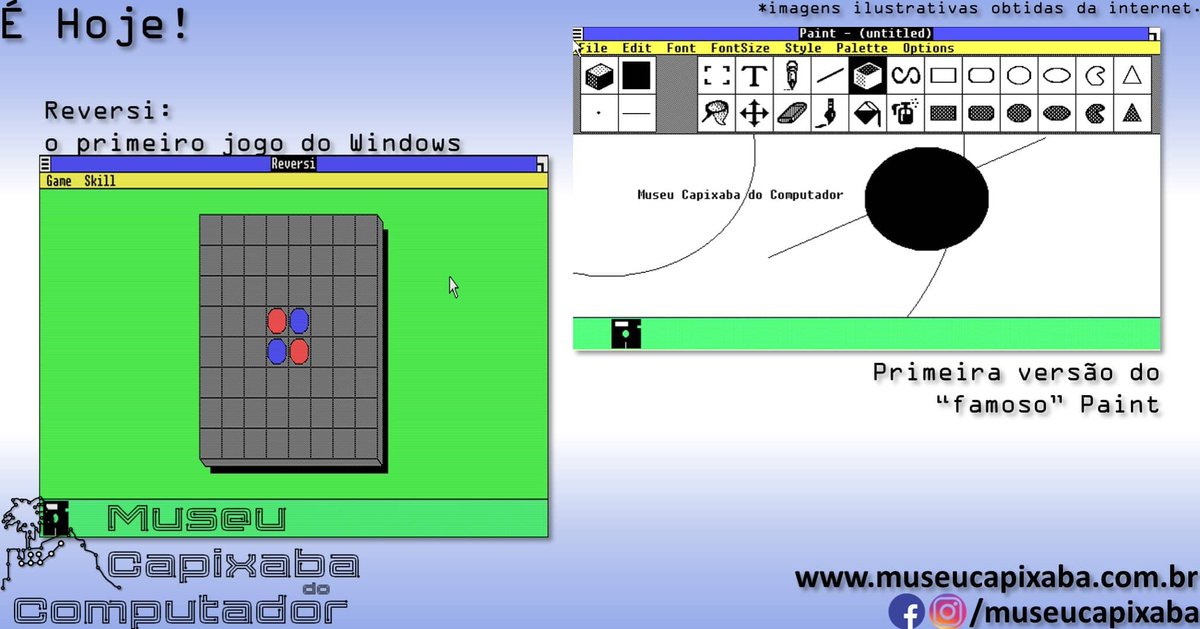 museucapixaba's tweet photo. É hoje! O Microsoft Windows 1.0 de 1983
+em https://t.co/JafP3vOhCm
#MuseuCapixaba #mcc #éhoje #museu #museum #retro #Microsoft #MSDOS #MicrosoftPaint #Reversi #InterfaceGráfica #GUI #MicrosoftWrite #Windows #Windows1 #Windows3 #Apple #LISA #Macintosh #PC #IBMPC https://t.co/pJs7B7wj7j