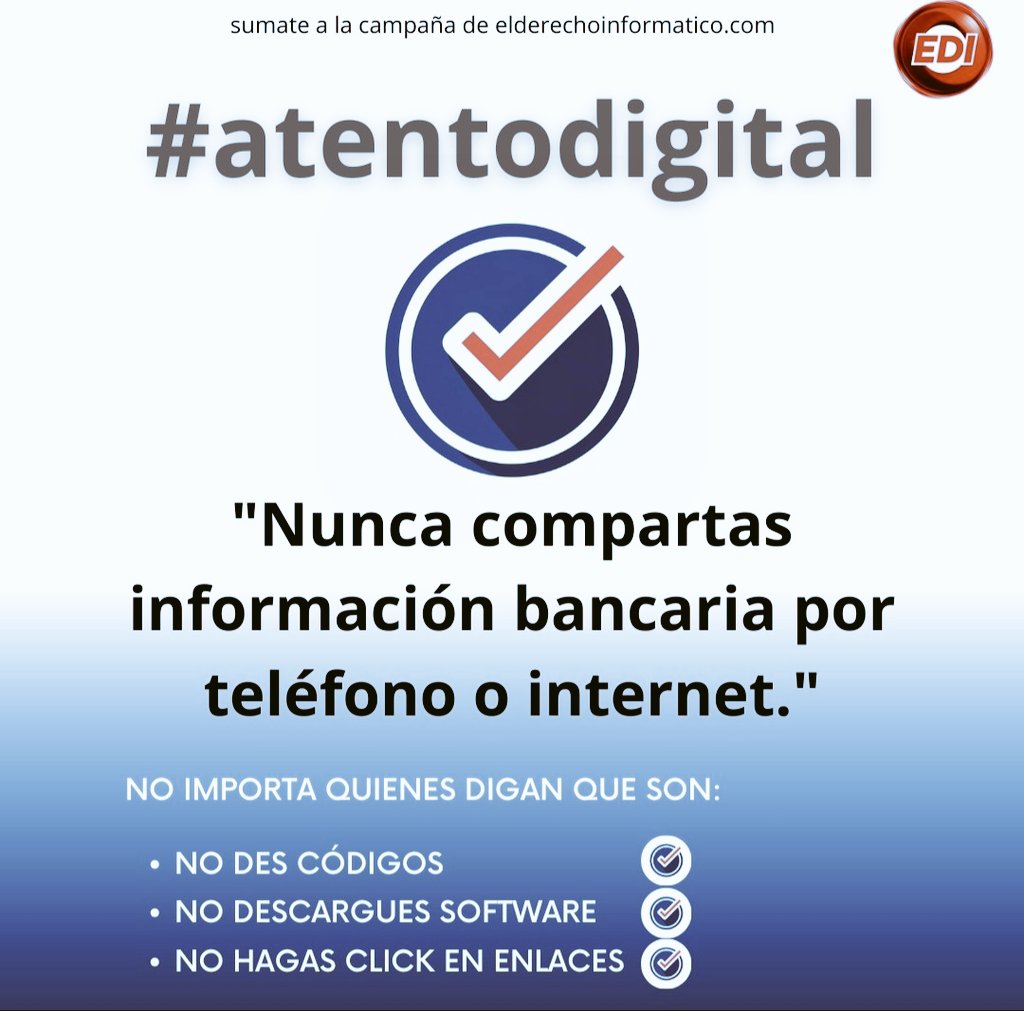 EncriptaLaw's tweet image. Nos sumamos a la campaña #atentodigital de la Red Iberoamericana de Derecho Informático, sobre la protección de la información personal en el mundo digital. ¡Infórmate y toma medidas para evitar fraudes y ciberdelitos!
#ciberseguridad #Ciberdelitos #Encripta