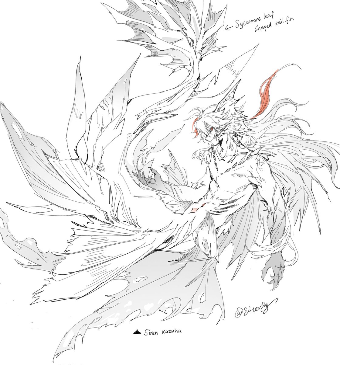 _Mitterfly's tweet photo. ⚠️furry&amp;非人类捏造预警，注意避雷
Siren Kazuha🍁
（inspired by prue's siren au✨ ） https://t.co/NgKSbp3Y7i