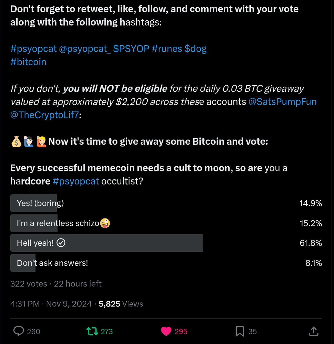 coukrypt's tweet photo. @psyopcat_ @Satspumpfun Hell yeah!

#psyopcat @psyopcat_ $PSYOP #runes #dog  #bitcoin https://t.co/DnjazfCsr3