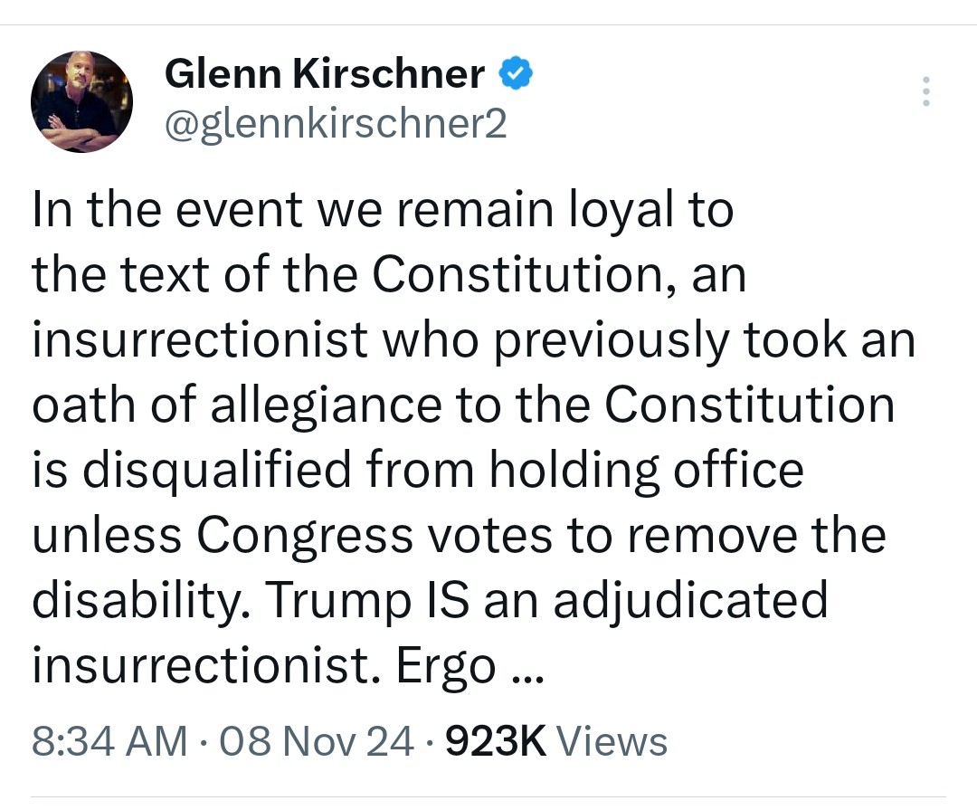 Boom 💥 
Legal experts agree: Trump is not constitutionally qualified to be sworn into office. We are barreling towards a constitutional crisis, and people better start paying attention.