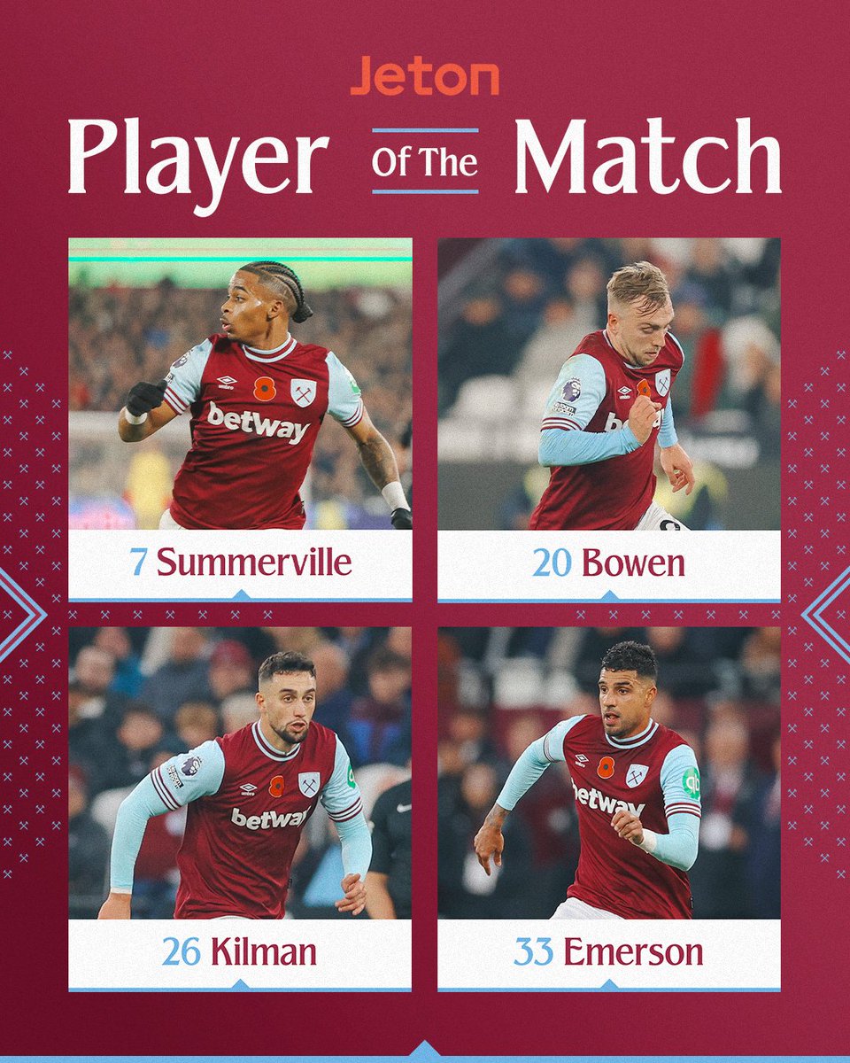 WestHam's tweet photo. Who was your @JetonPayments Player of the Match this afternoon? 🤔 https://t.co/2t8S68aNmF